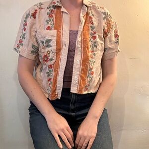 BDG Cream Crop Polo Button Down Shirt